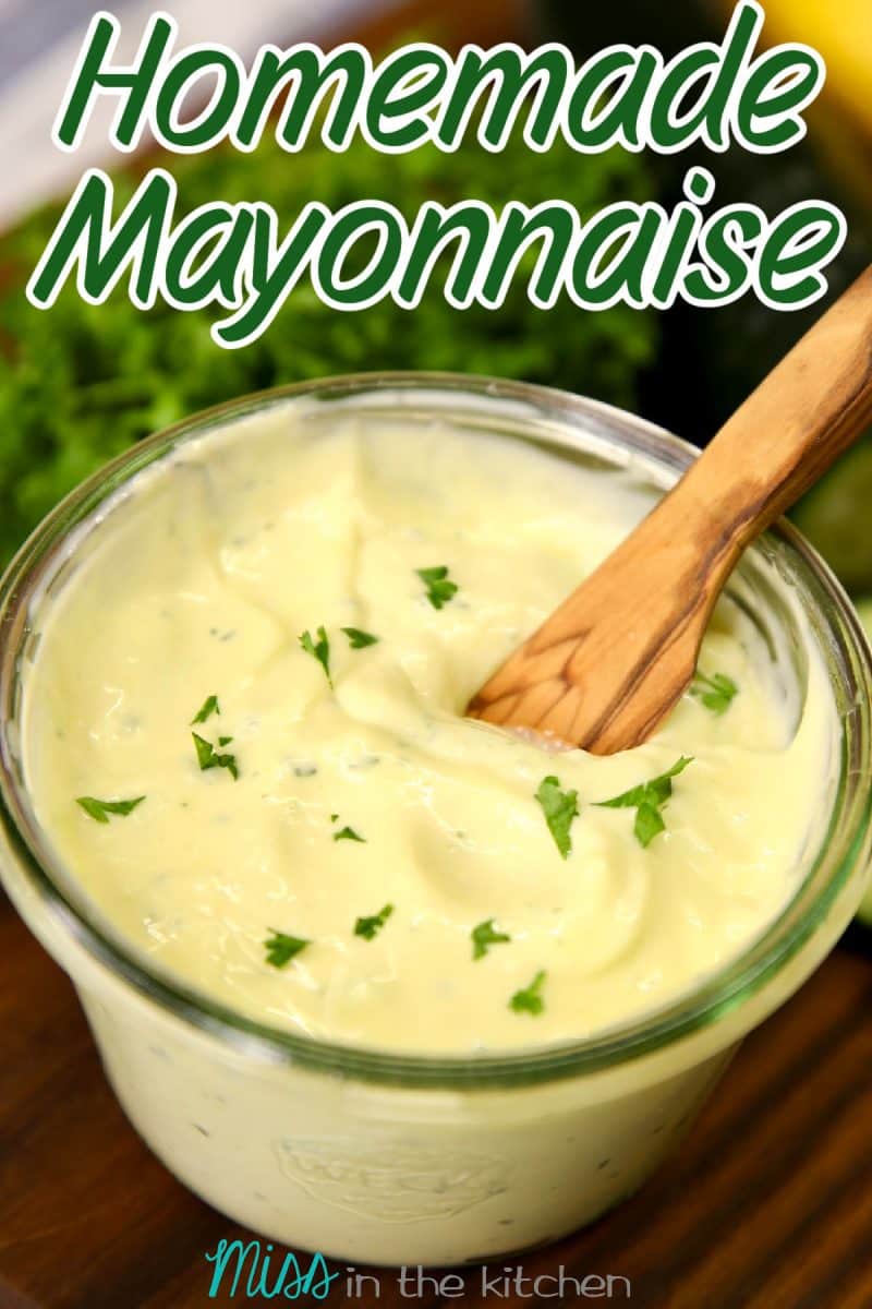 Jar of mayo with text overlay.