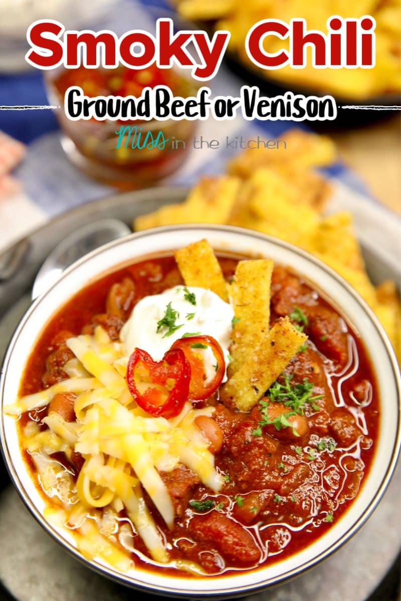 Smoky Chili in a bowl - text overlay.
