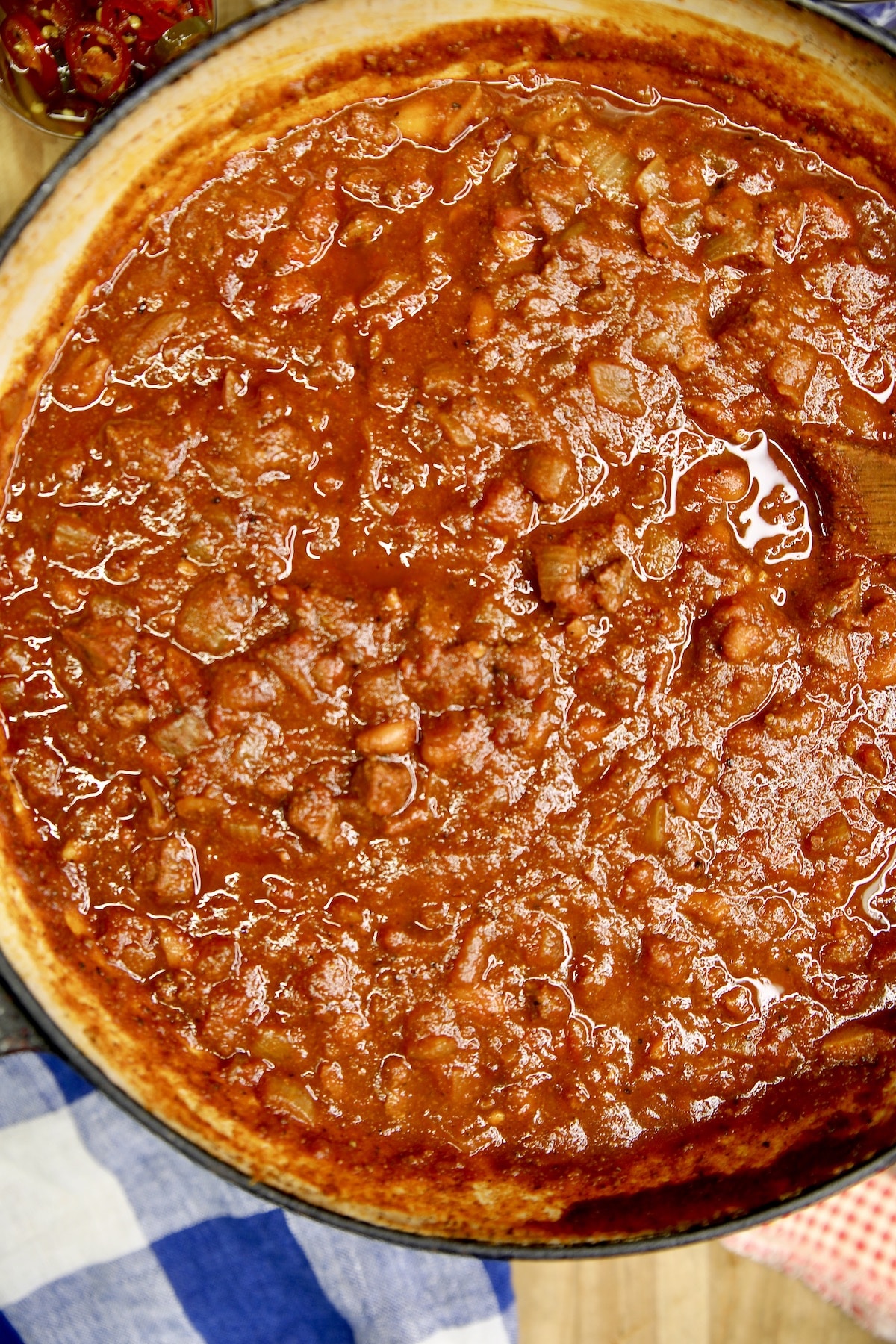 Pan of chili.