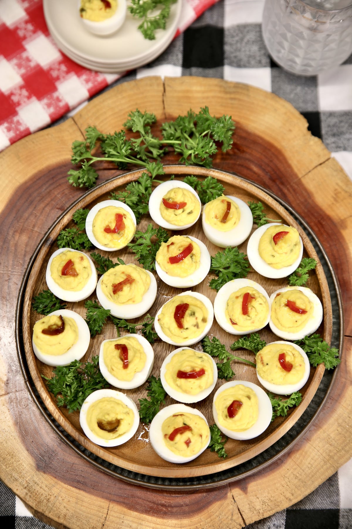 Platter of deviled eggs . 