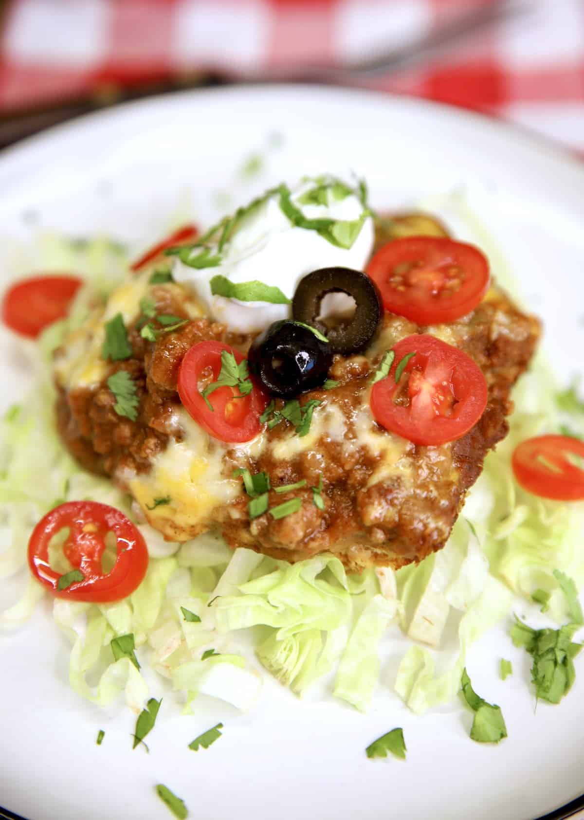 Plate of ground beef burrito casserole. 