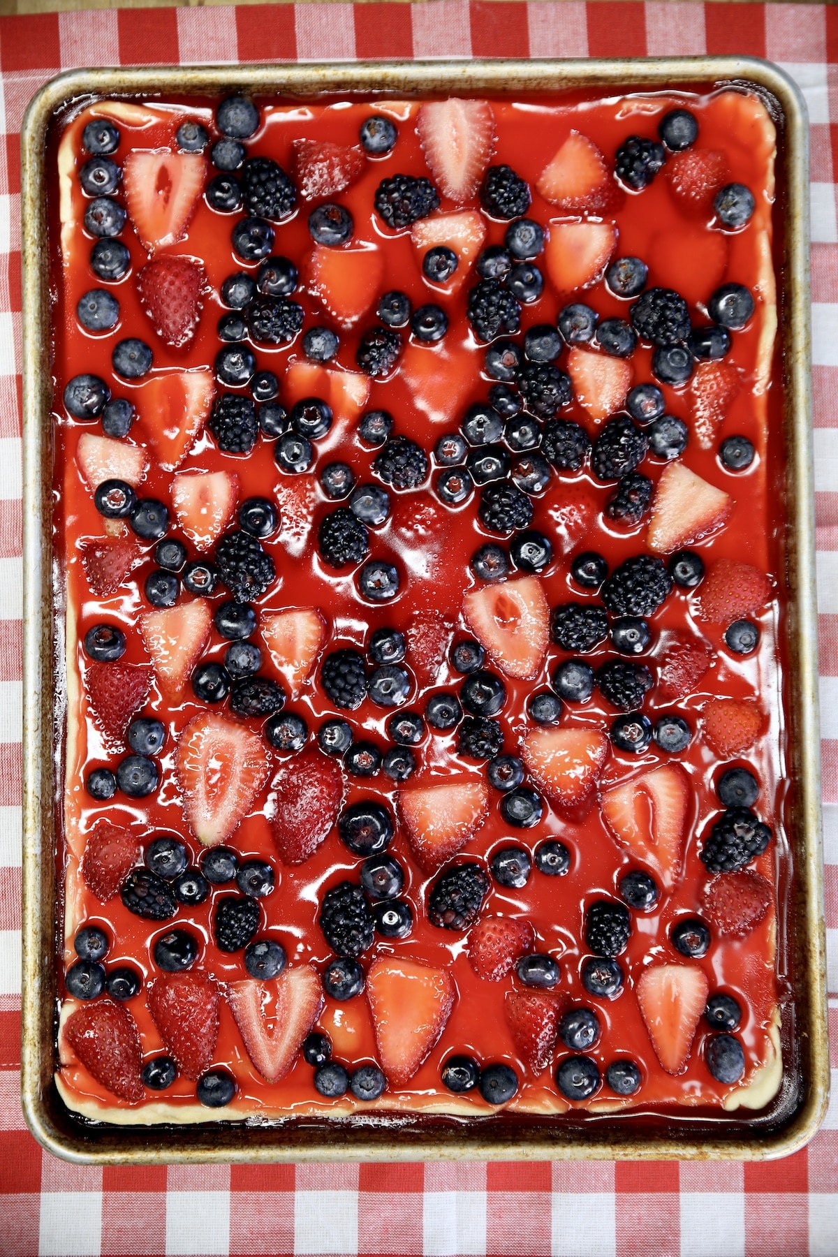 Berry Slab Pie with jello glaze.