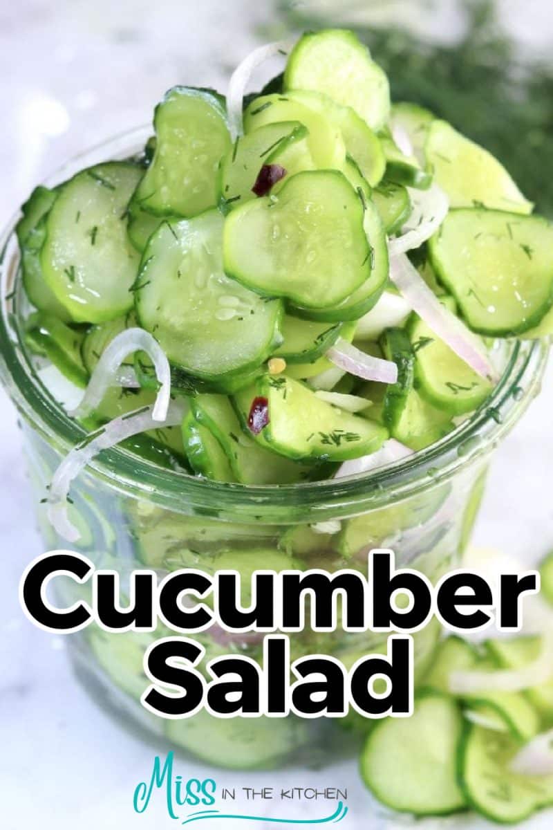 Cucumber Salad in a jar - text overlay.