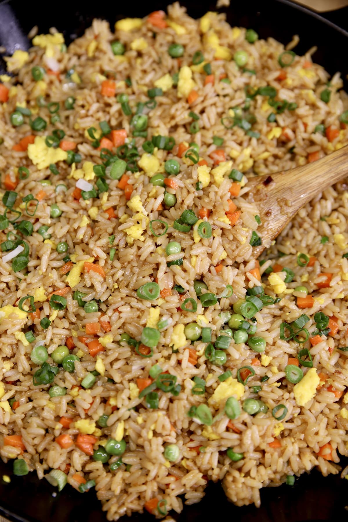 Skillet of fried rice. 