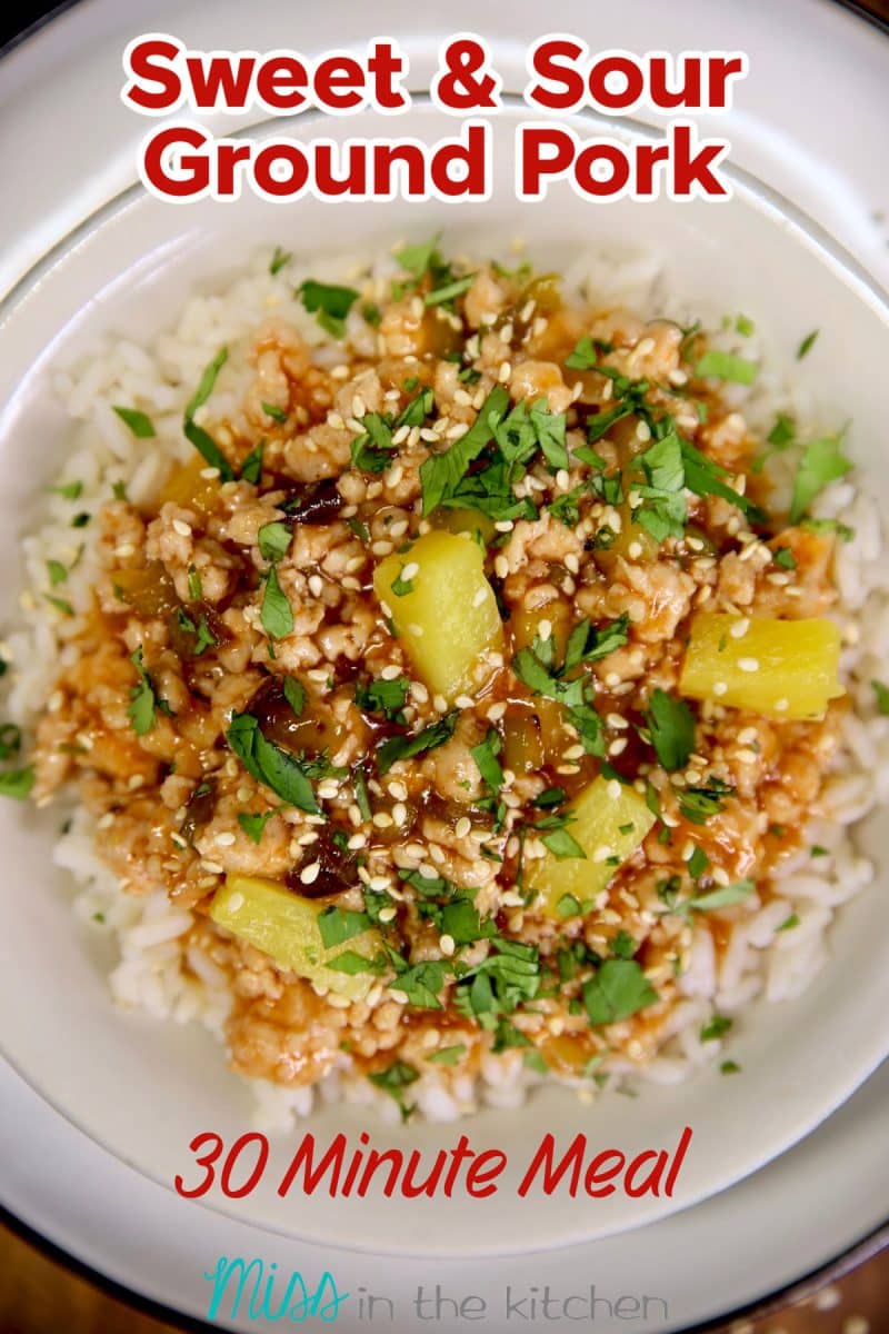 Sweet and Sour Ground Pork with pineapple - text overlay.