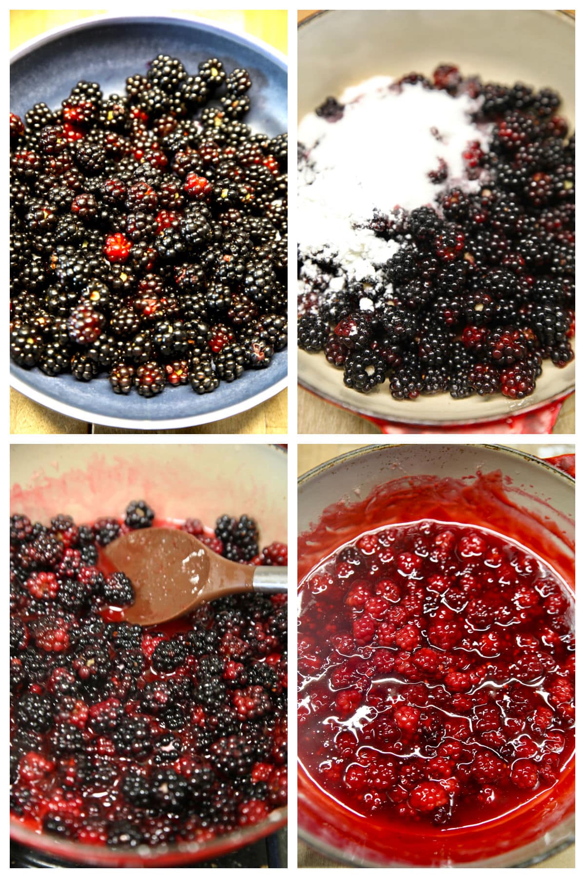 Collage making blackberry pie filling.
