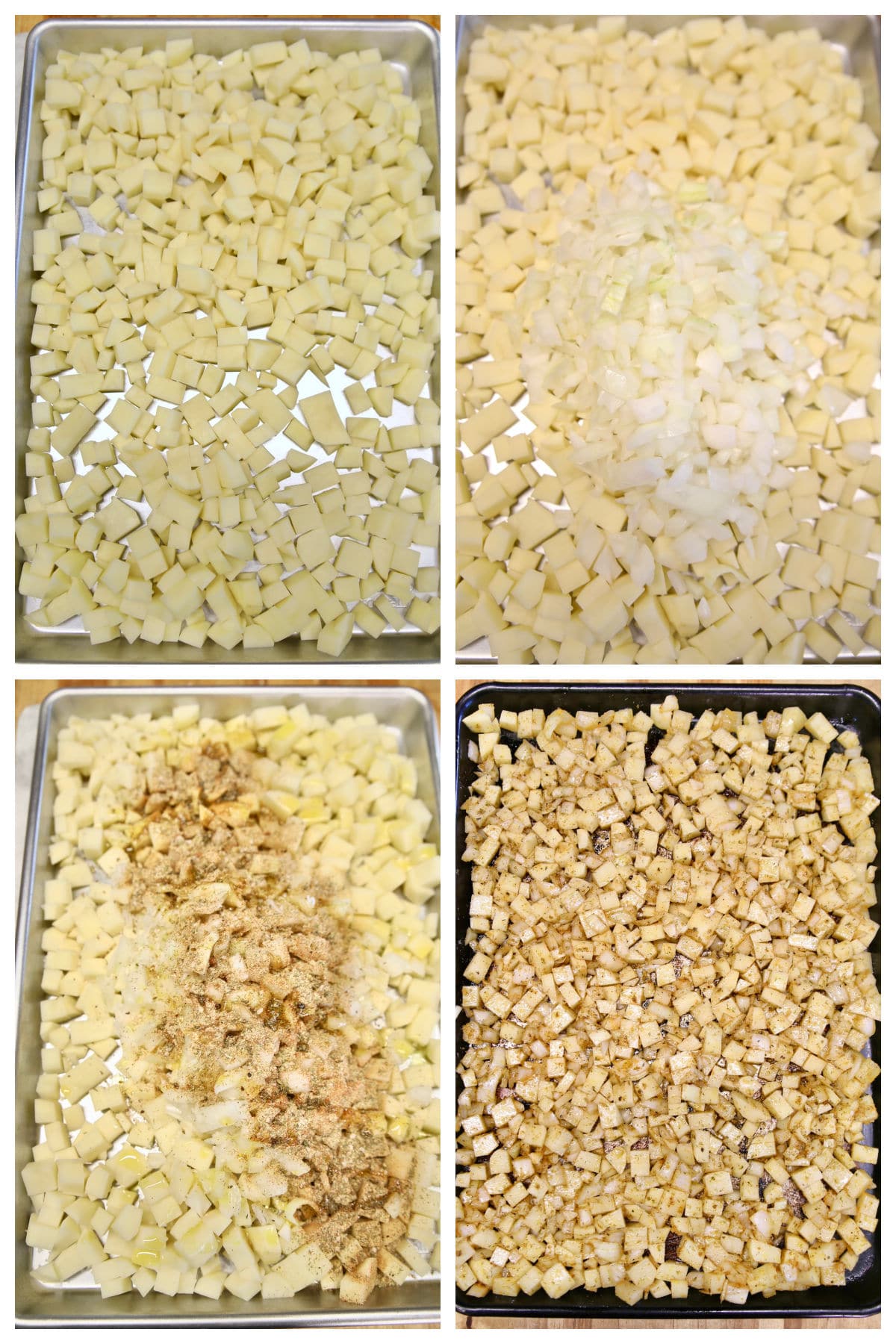 Collage making breakfast potatoes. 