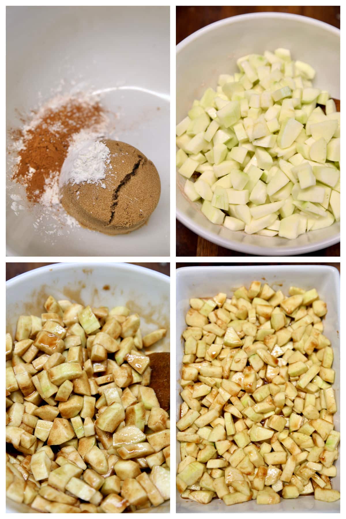 Collage making zucchini crisp with brown sugar and cinnamon.
