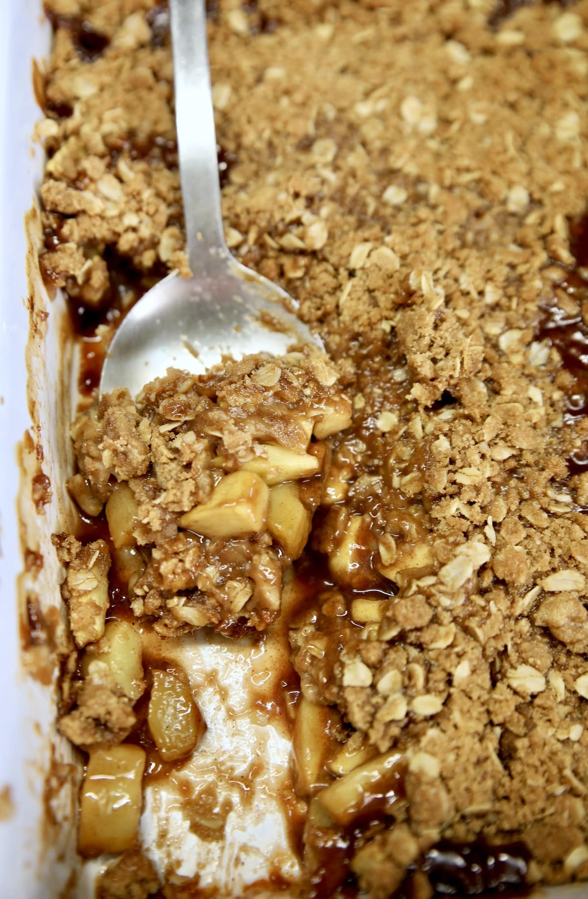 Spoonful of zucchini crisp in the pan.