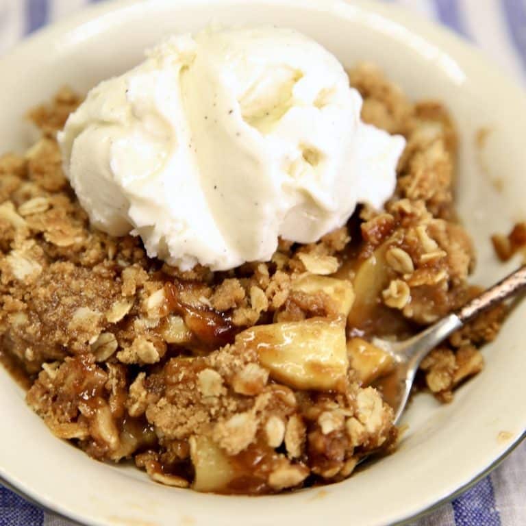 Zucchini crisp with vanilla ice cream on top.