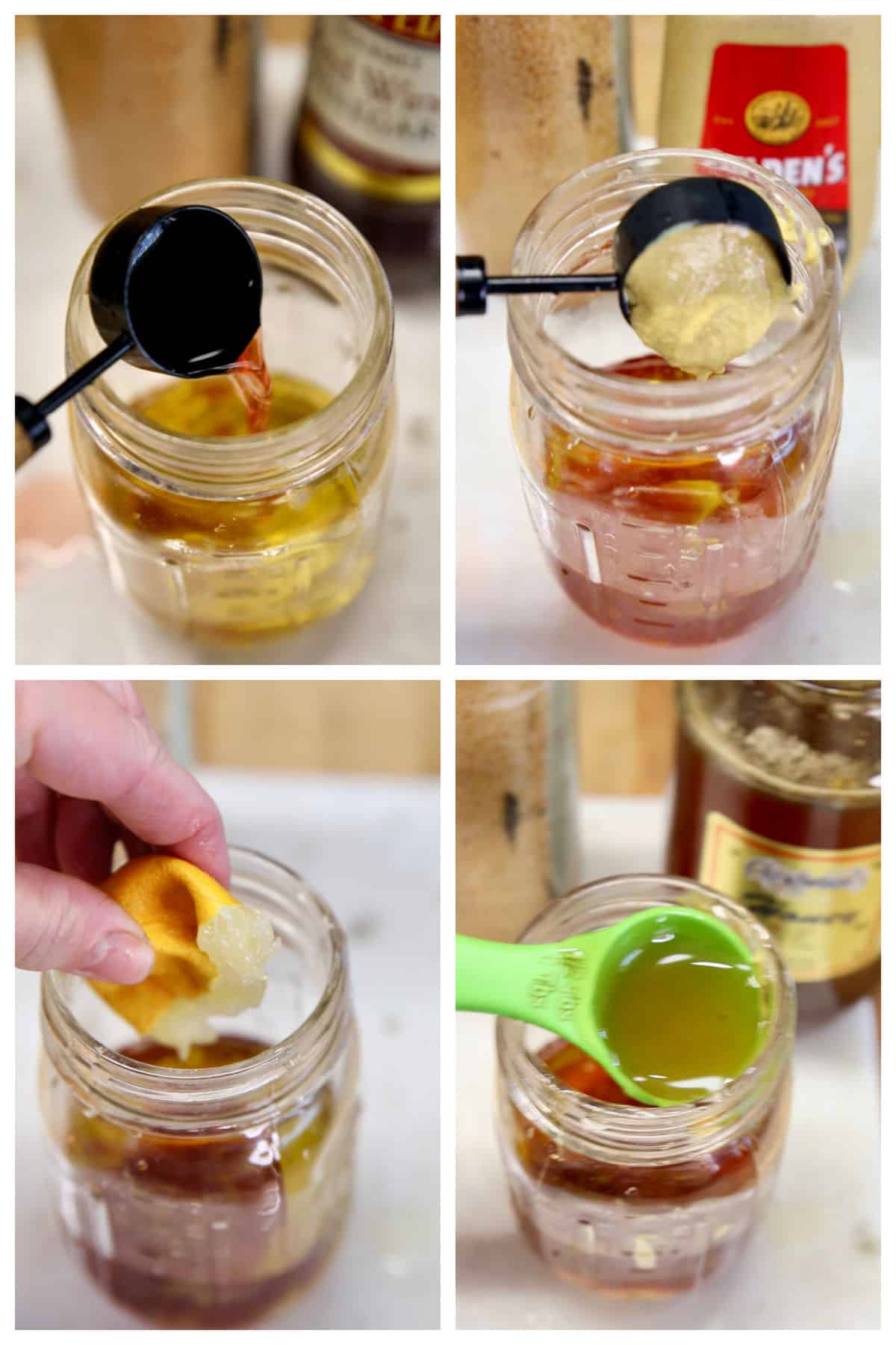 Italian Dressing recipe. Collage mixing ingredients in a mason jar for Italian dressing.