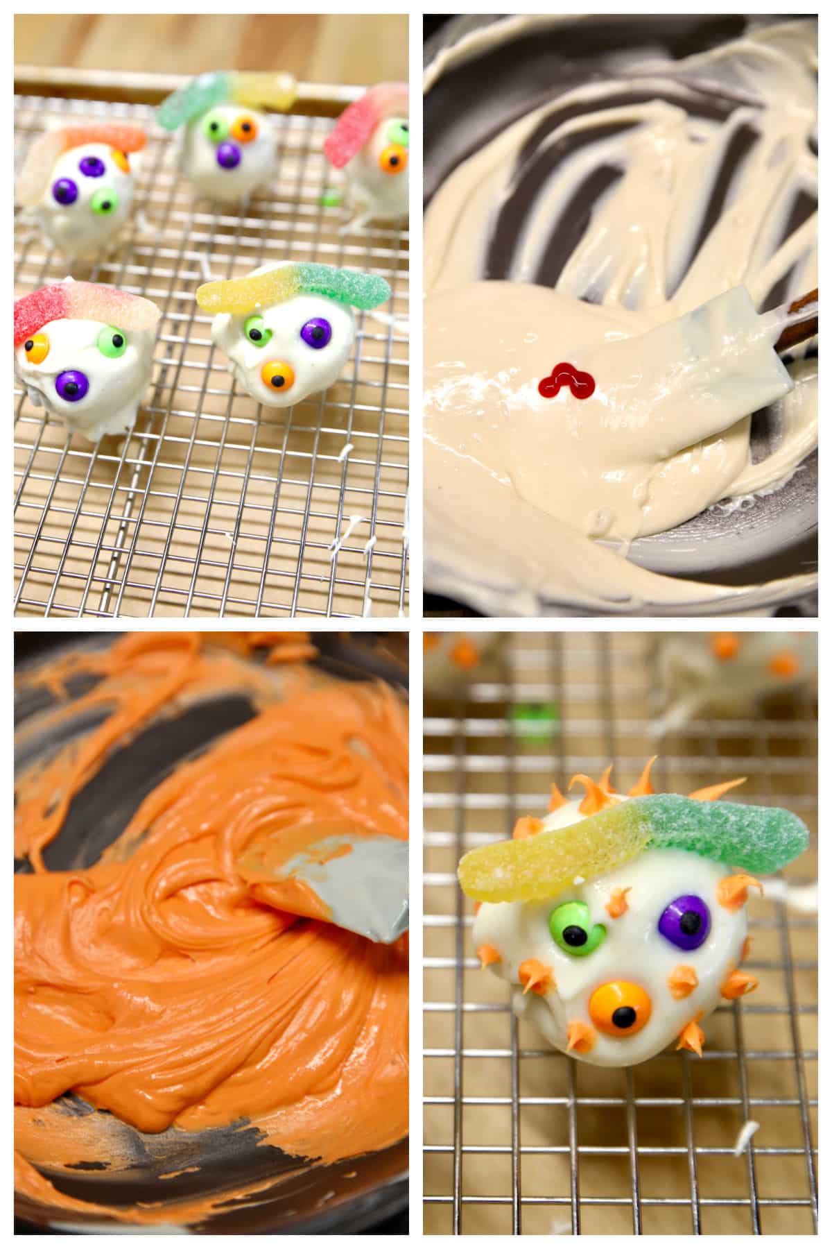 Collage decorating monster cake balls.