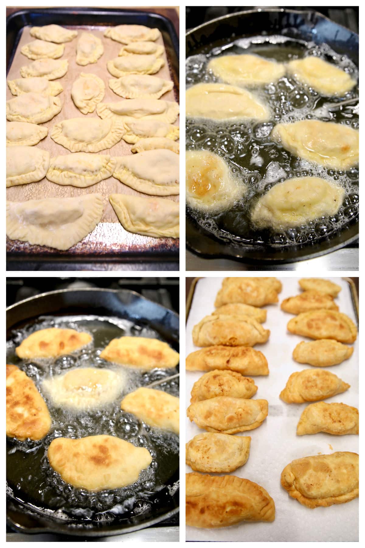 Frying empanadas collage.