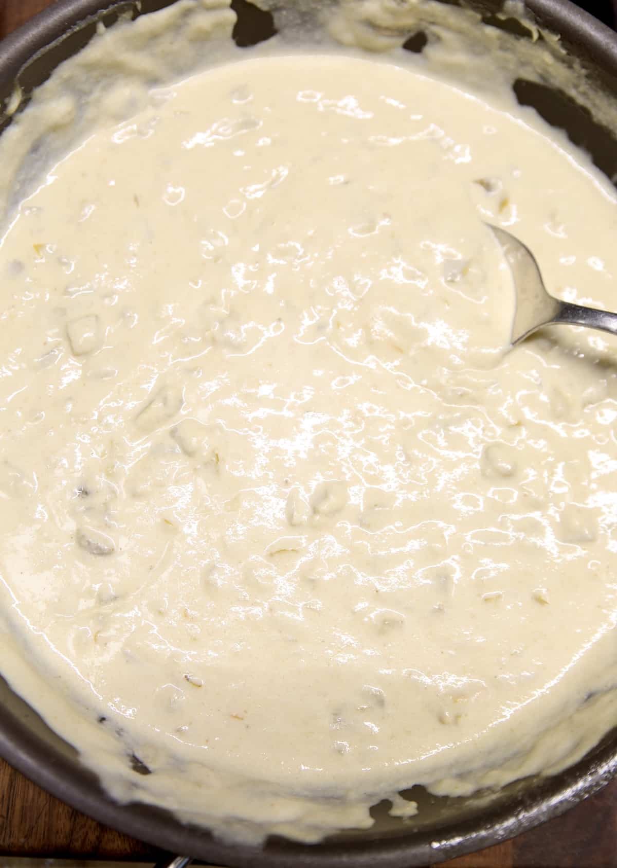 Green Chile sauce in a pan.