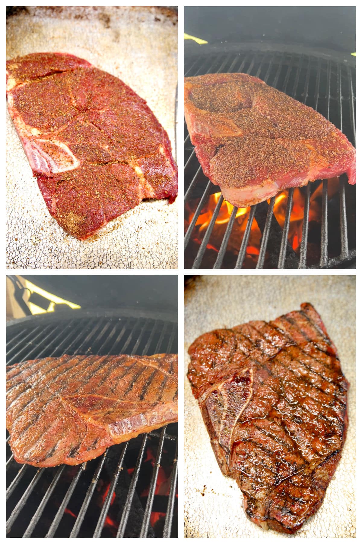 Collage Grilling sirloin steak for steak sliders.