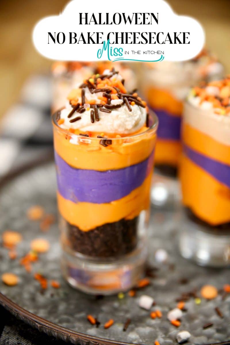 Halloween No Bake Cheesecake with text overlay.
