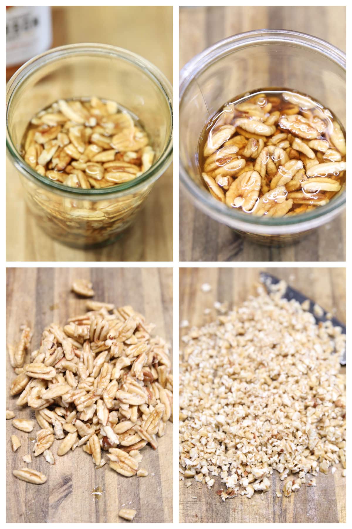 Collage: bourbon soaked pecans, chopped.