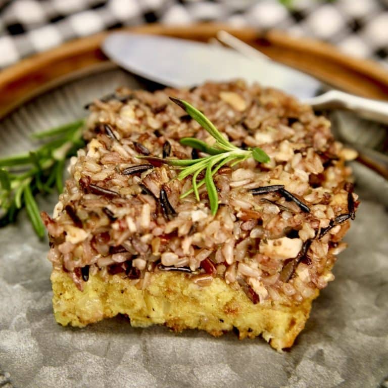 Cornbread and Wild Rice Dressing on a plate.
