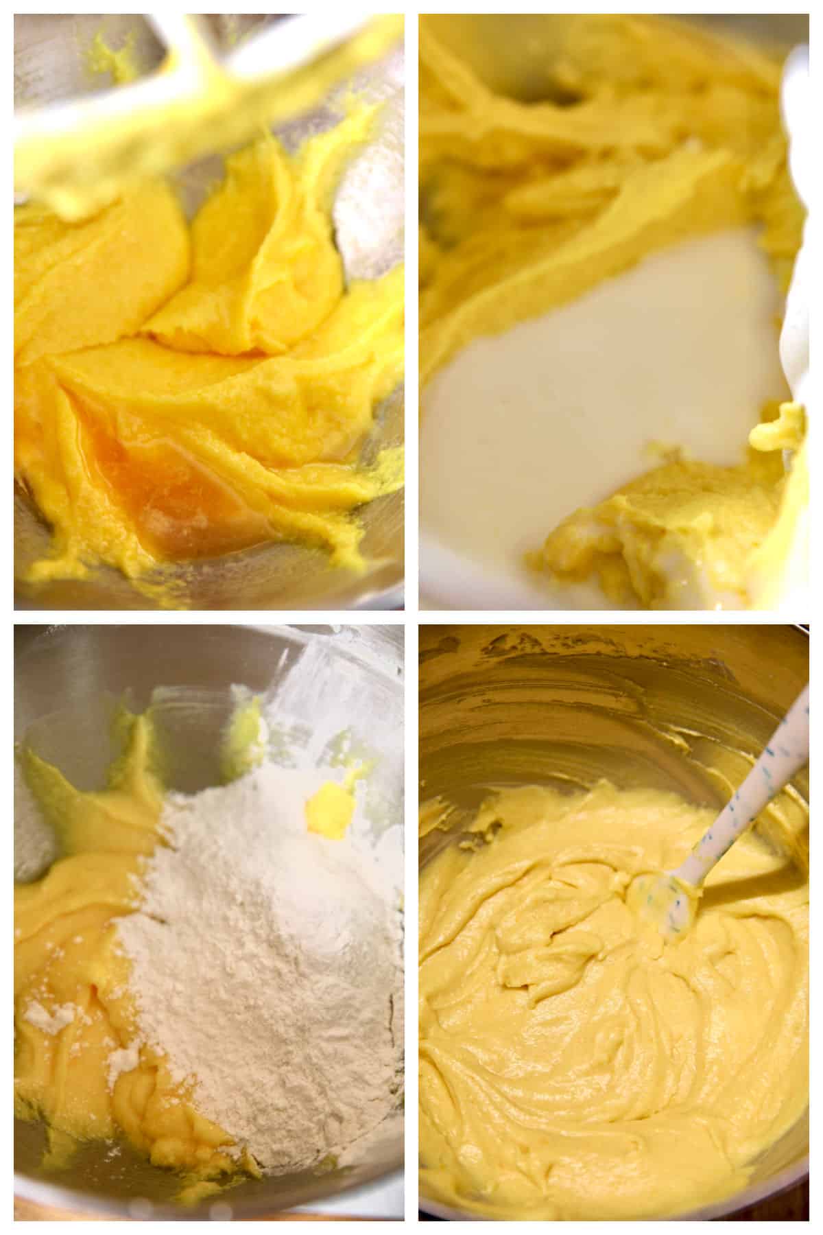 Making orange cake batter with buttermilk.
