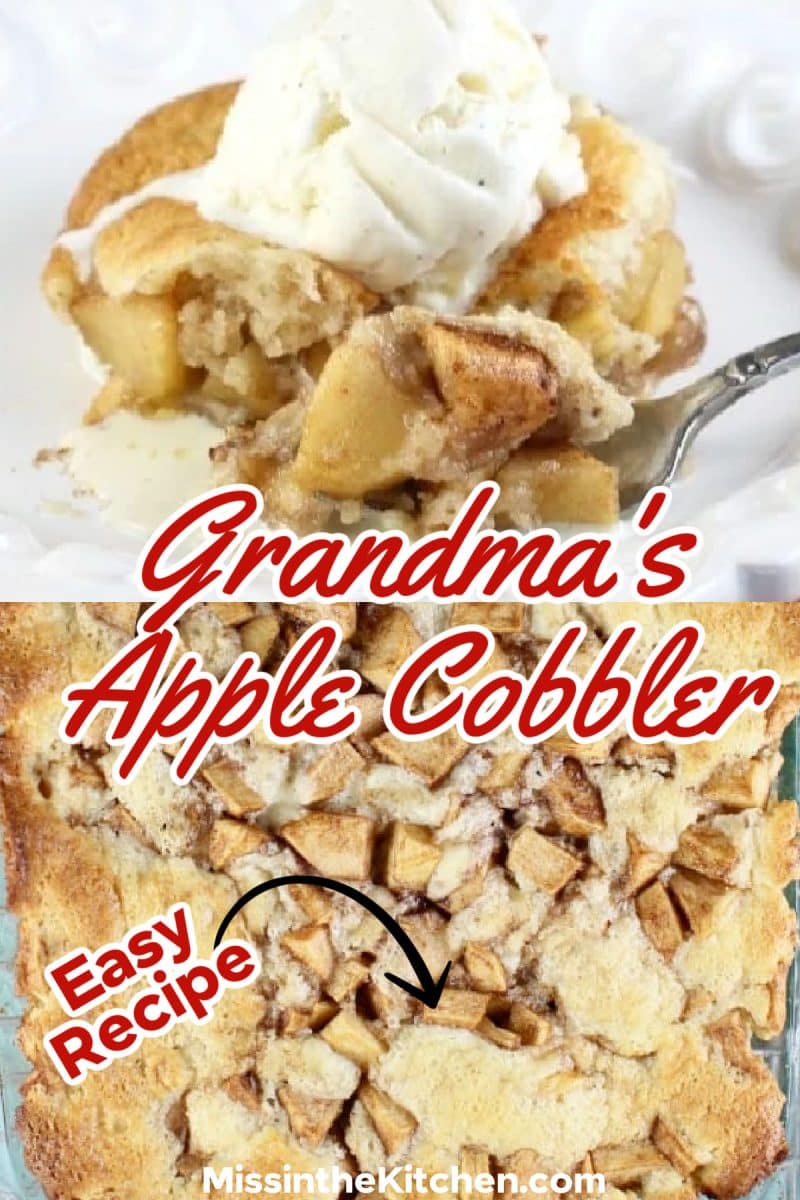Apple cobbler collage - plated with ice cream/in baking dish.