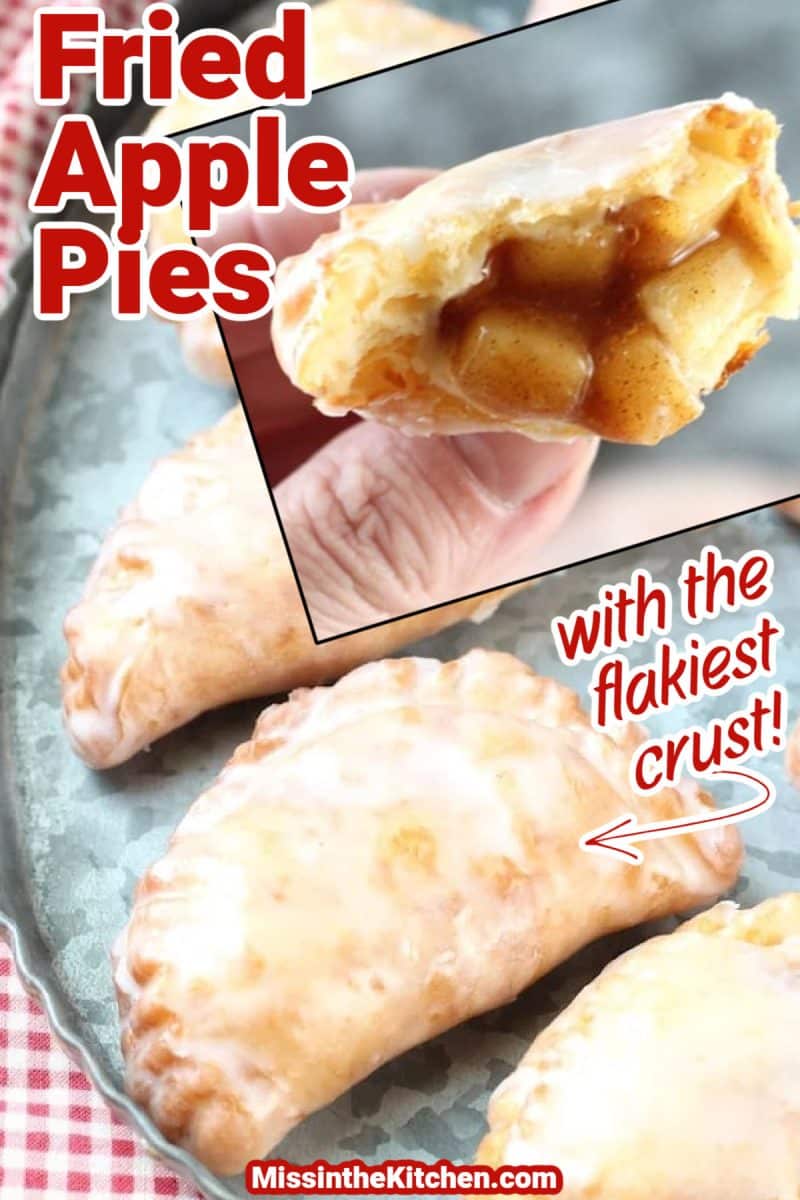Fried apple pies, one showing filling.