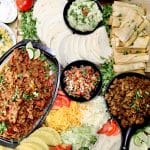 Overhead of Mexican dinner.