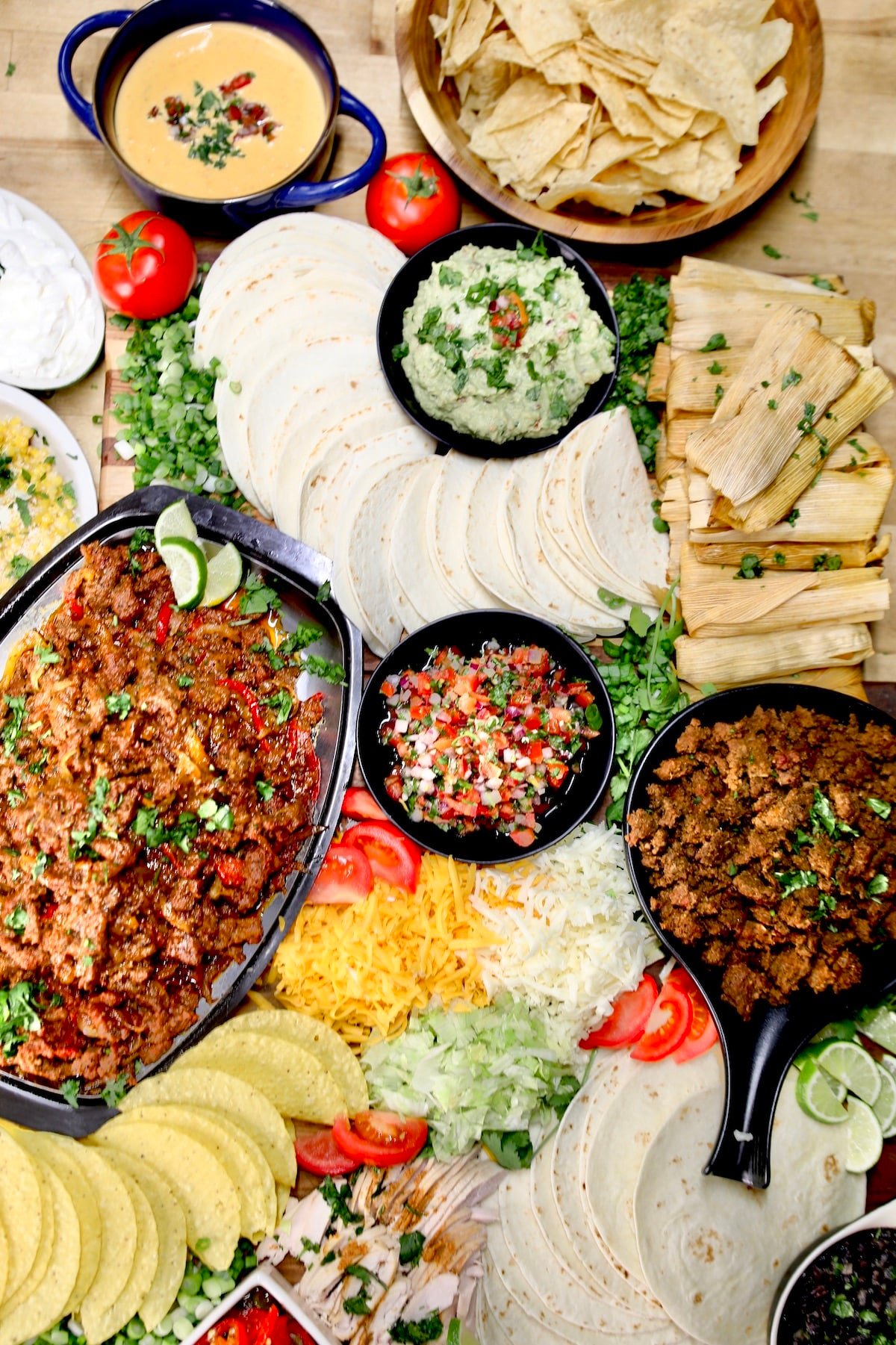Mexican inspired menu for dinner party. Overhead view of Mexican fiesta menu.