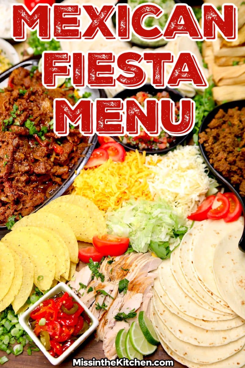 Mexican fiesta menu with text overlay.