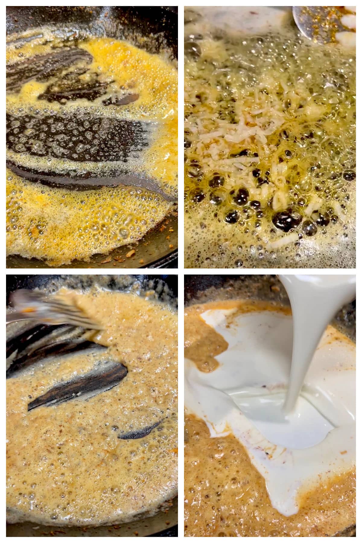 Collage making Cajun alfredo sauce.