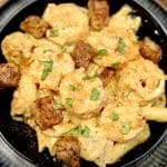 Cajun Steak and Shrimp Pasta in a black bowl.