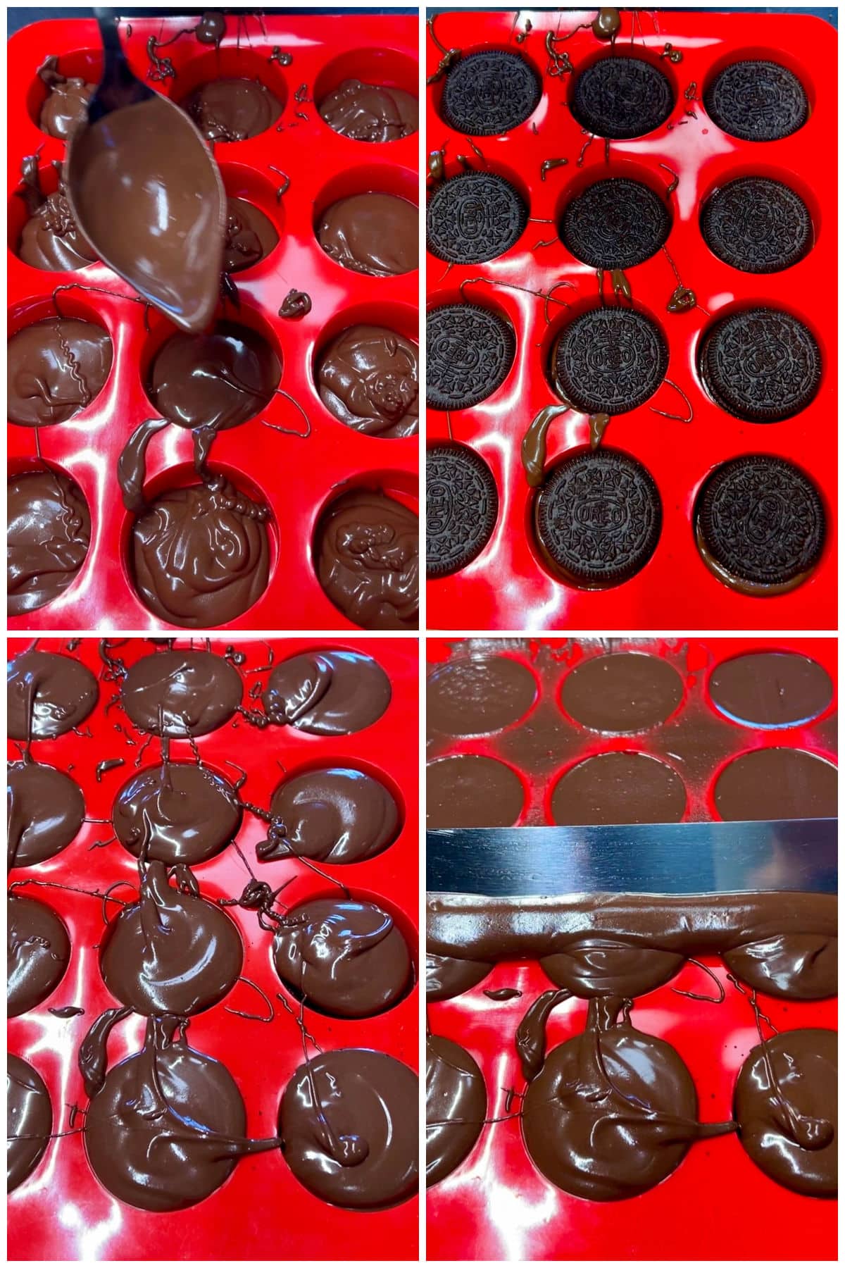 Collage making chocolate covered oreos.
