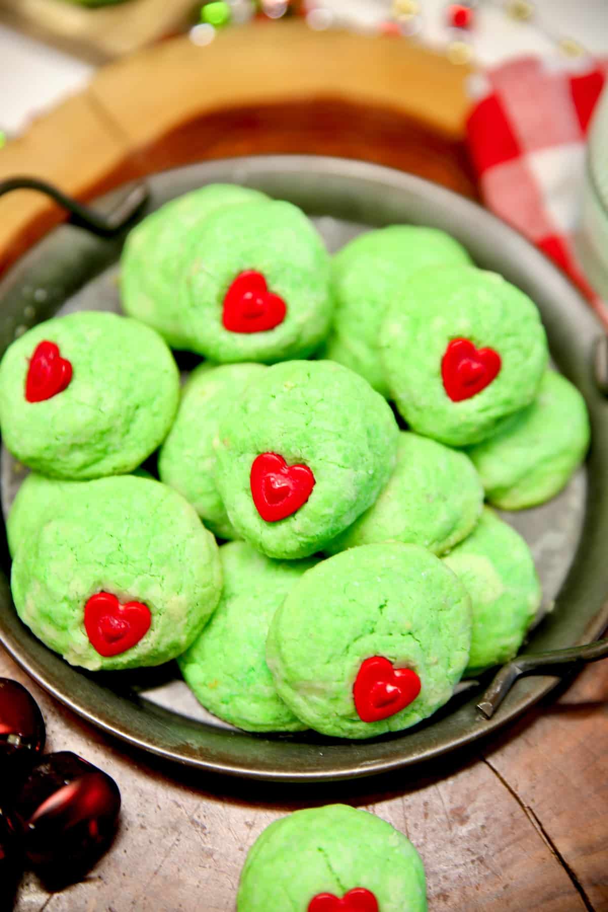 Platter of grinch cookies.