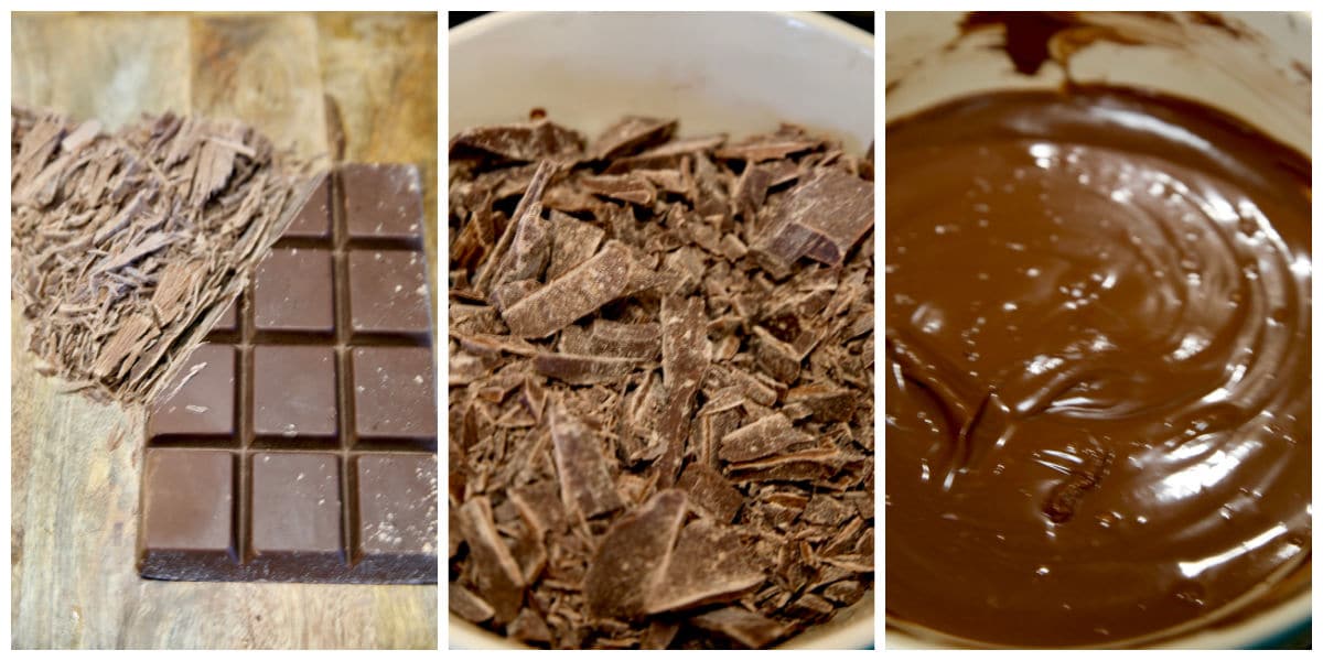 Melting chocolate almond bark.