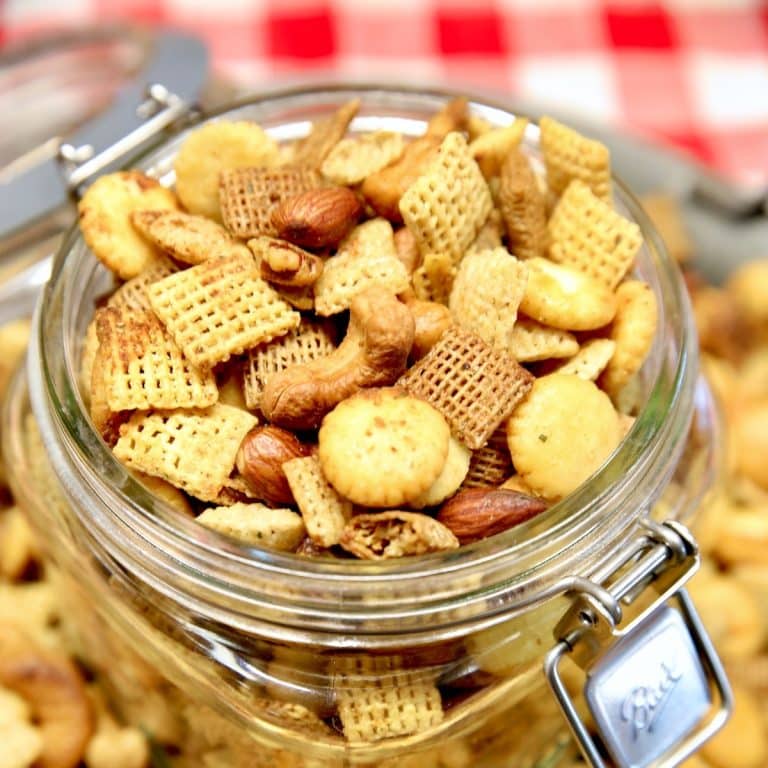 Spicy Chex Mix in a jar.