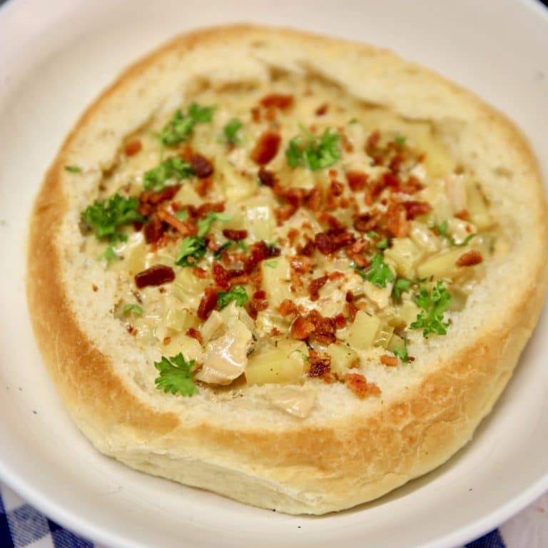Bread bowl with clam chowder.