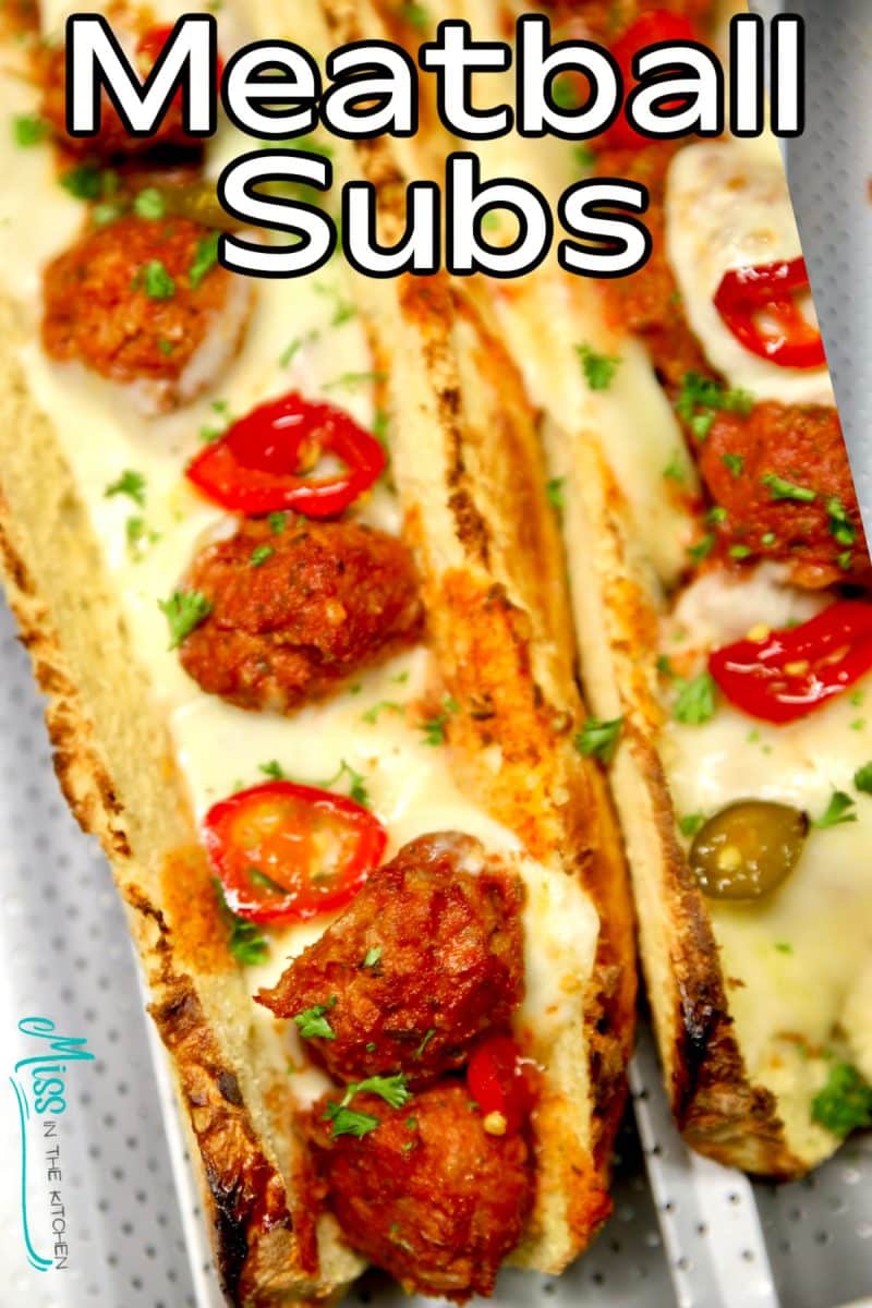 Meatball sub sandwich - text overlay.