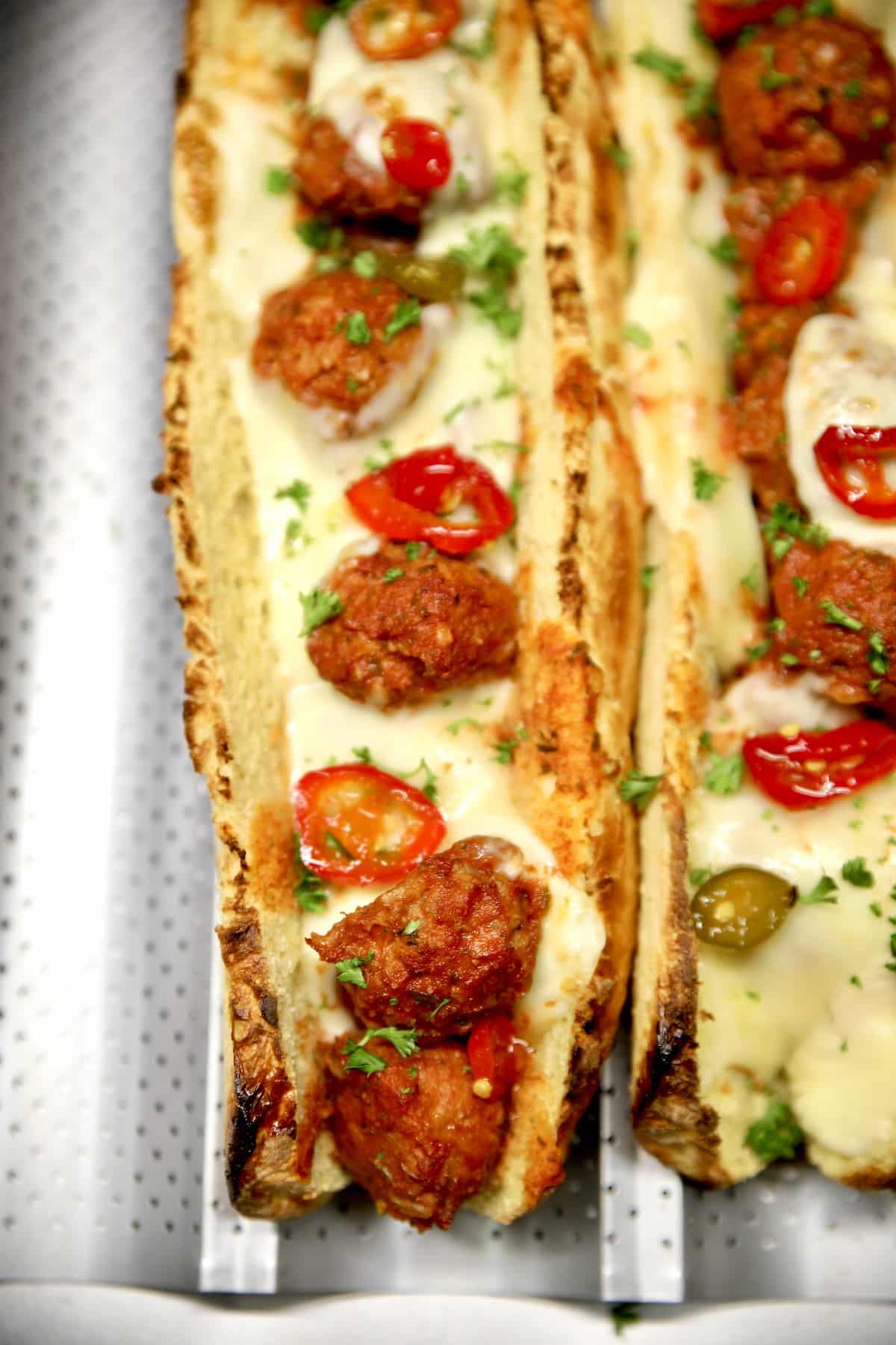 Meatball Subs on a pan. 