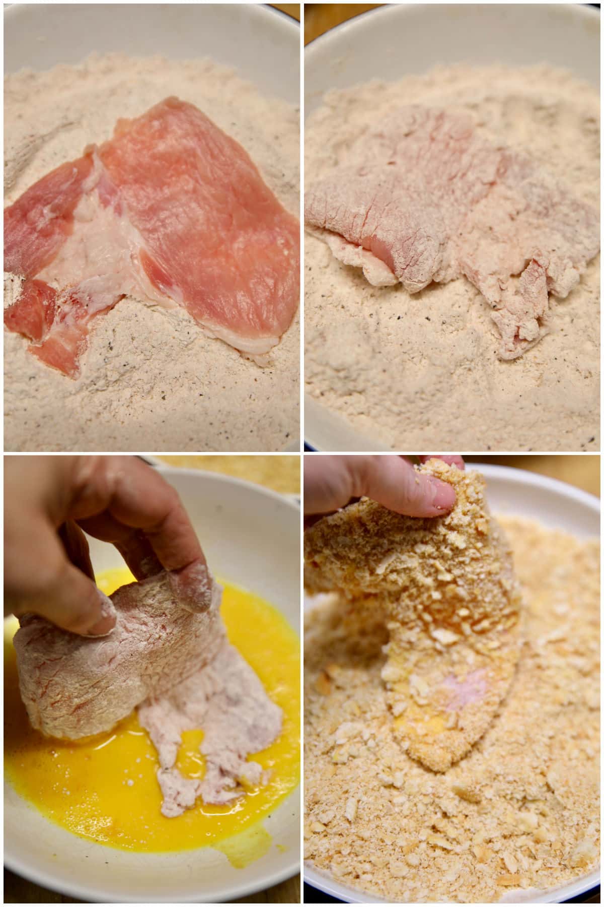 Breading pork cutlets. 