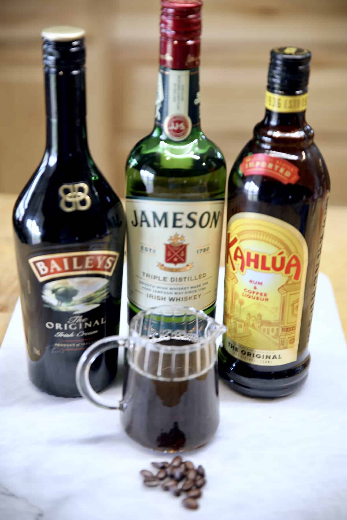 Ingredients for Irish Espresso Martini.