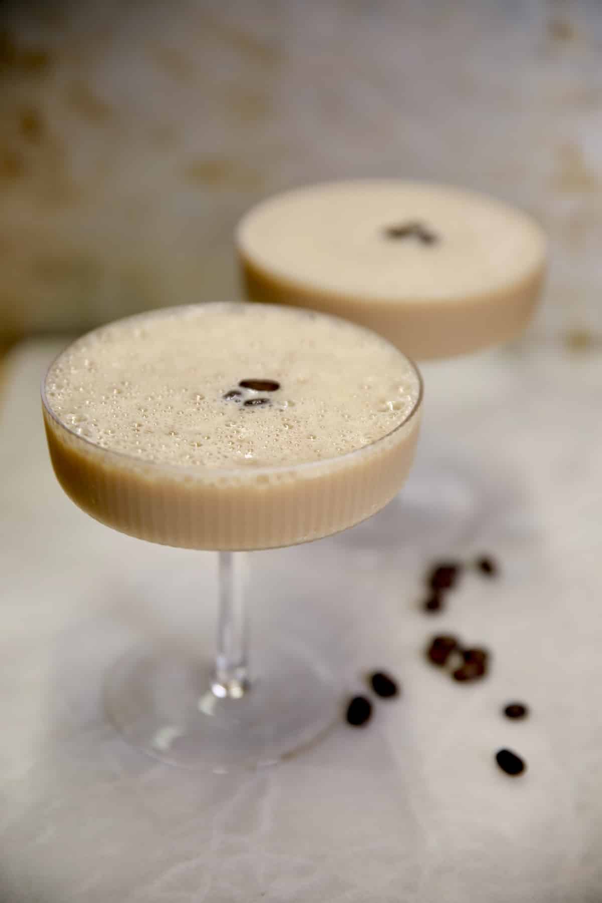 2 easpresso martini cocktails. 