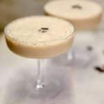 2 coupe glasses with Irish espresso martinis.