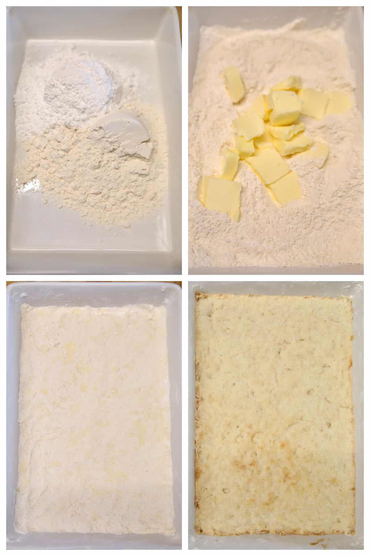 Collage for shortbread crust for pecan pie bars.