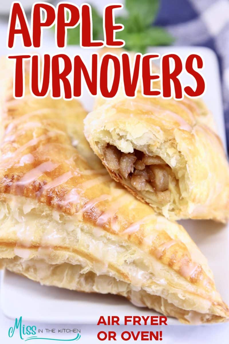 Apple turnovers with text overlay.