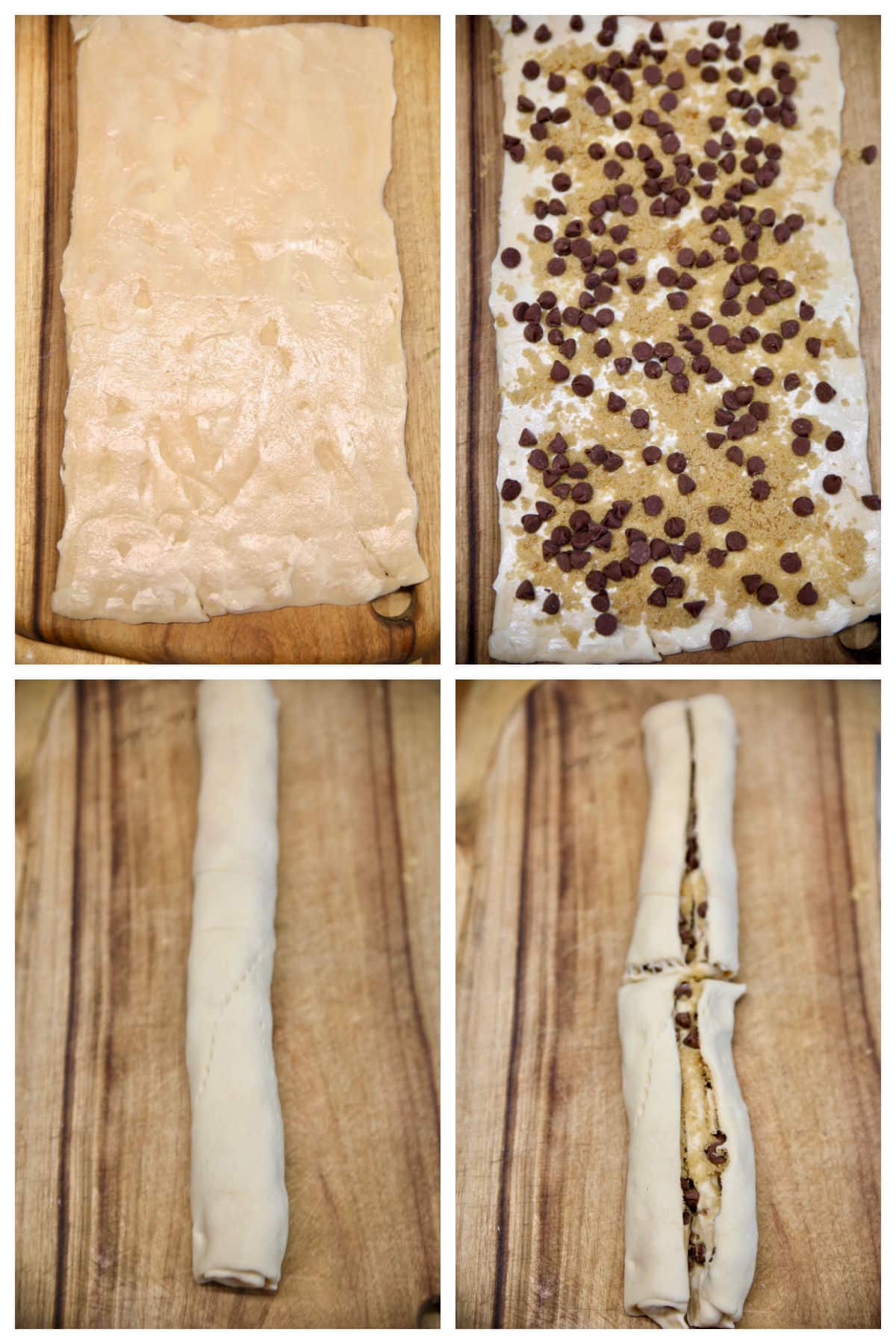 Collage making chocolate chip cruffins.