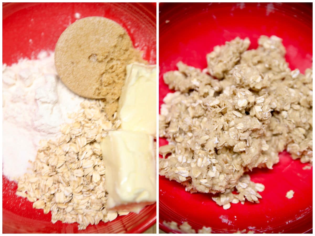 Collage making brown sugar and oat crisp topping.
