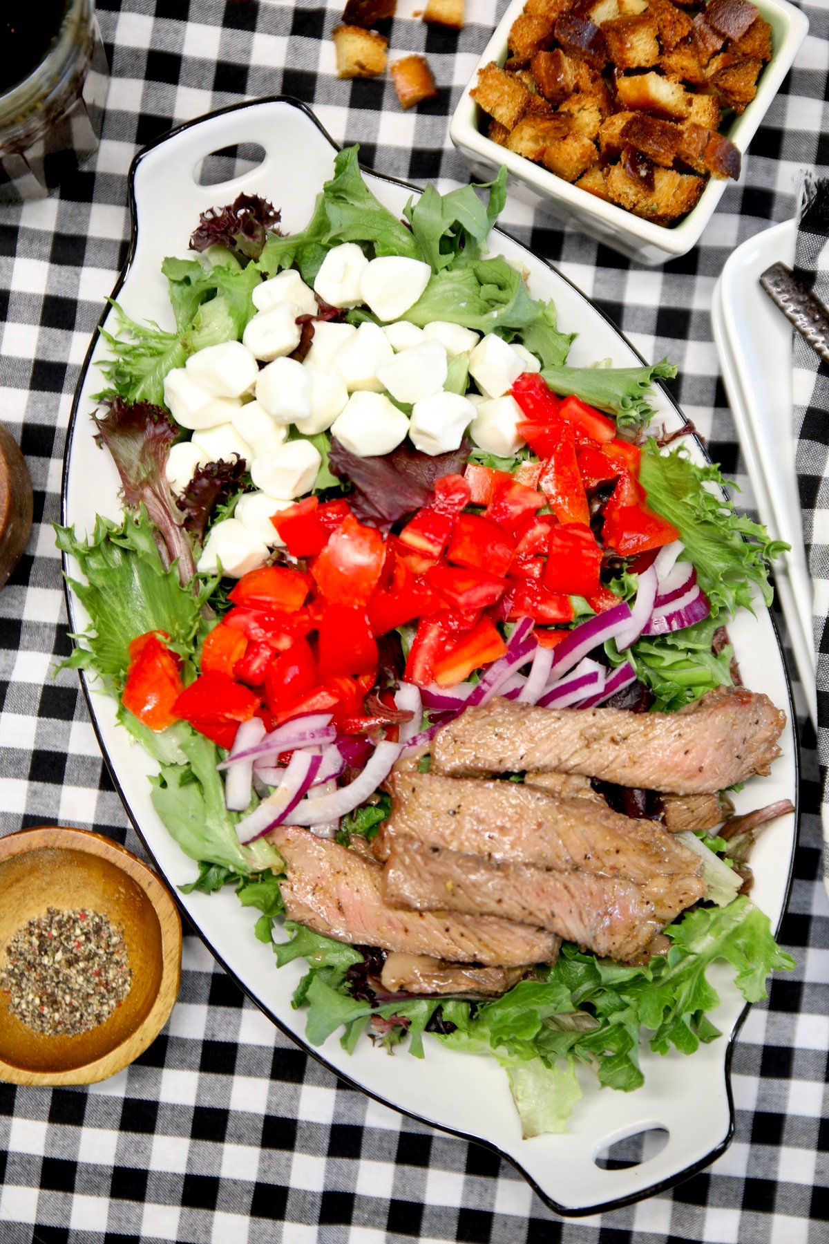 Platter of grilled steak salad.