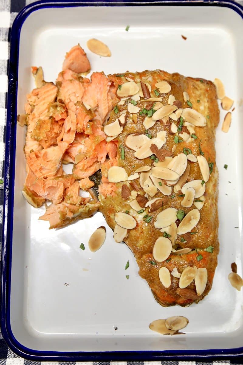 Maple Mustard salmon fillet with toasted almonds.