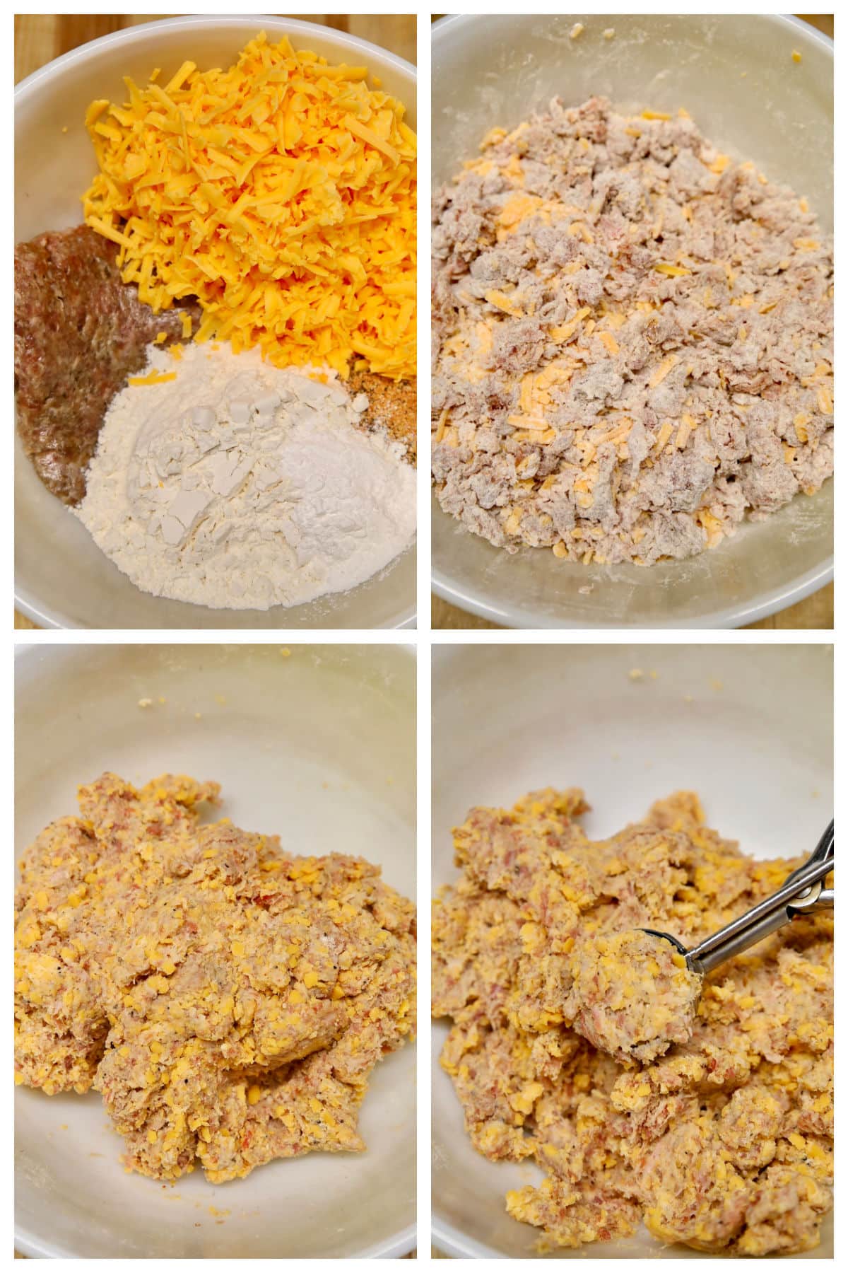 Collage making sausage balls without Bisquick.