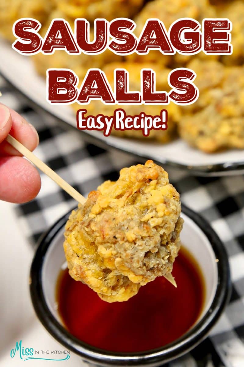 Sausage balls with maple syrup - text overlay.