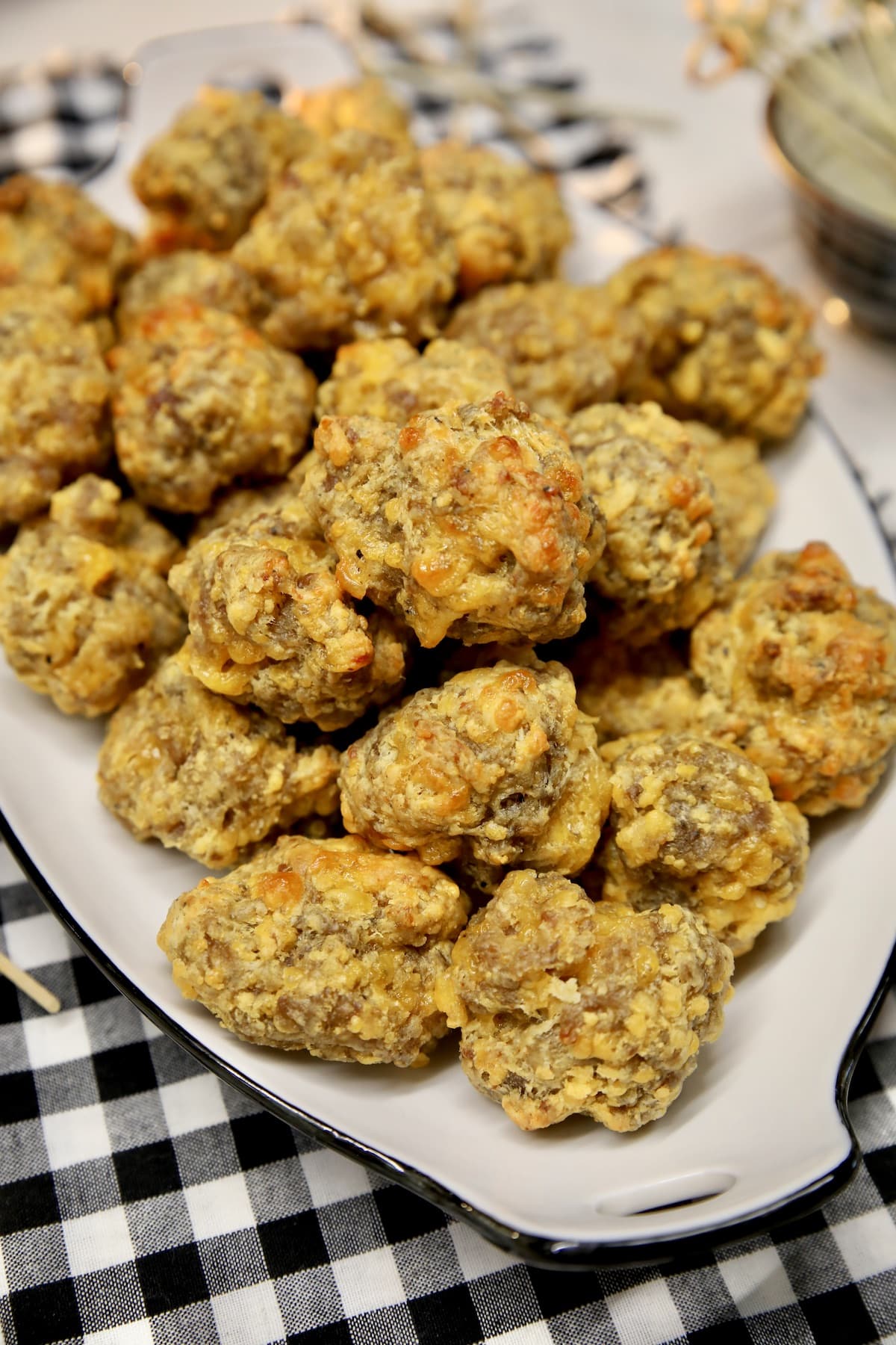 Platter of sausage cheese balls.